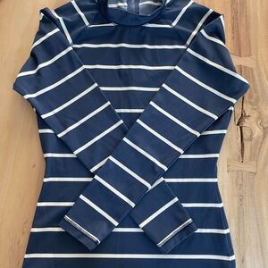 J. Crew Blue and White Fitted Rashguard Swimshirt
